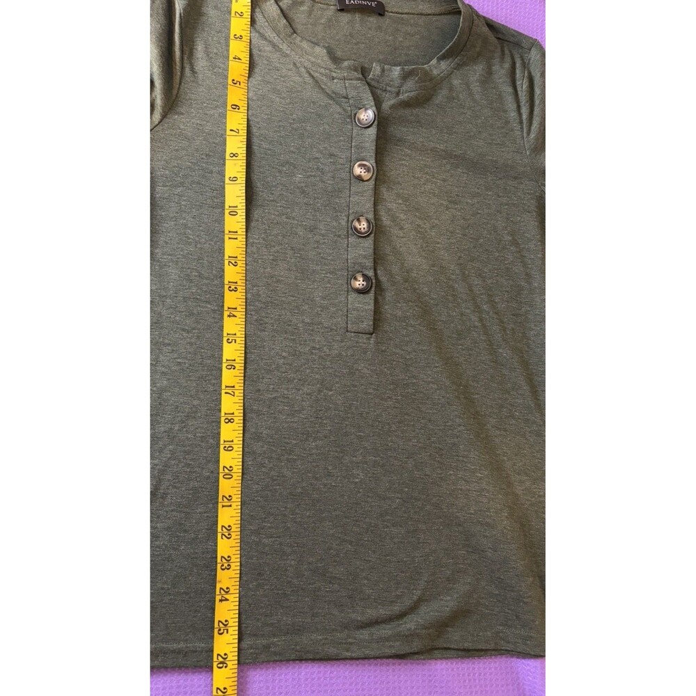 EADINVE Women M Blouse Olive Green stretch Button-Up 3/4 Sleeve at-leisure